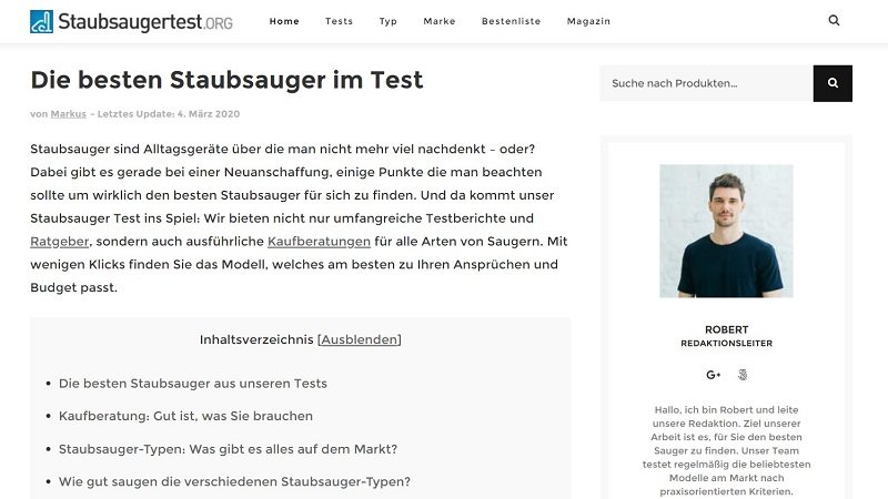 Nischenseite erstellen - Schritt für Schritt Anleitung zum Aufbau einer Nischenwebsite Saugroboter Test Nischenseite