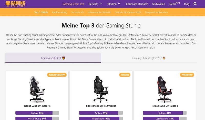 Nischenseite erstellen - Schritt für Schritt Anleitung zum Aufbau einer Nischenwebsite Nischenseiten Beispiel: Gamer-Stuhl-Test.de