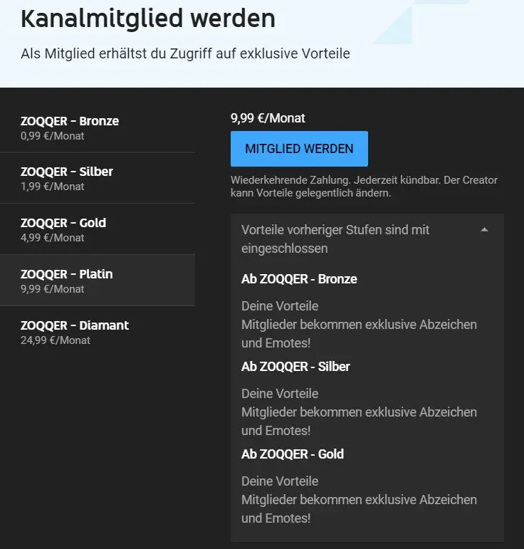 Kanal Mitgliedschaften Beispiel